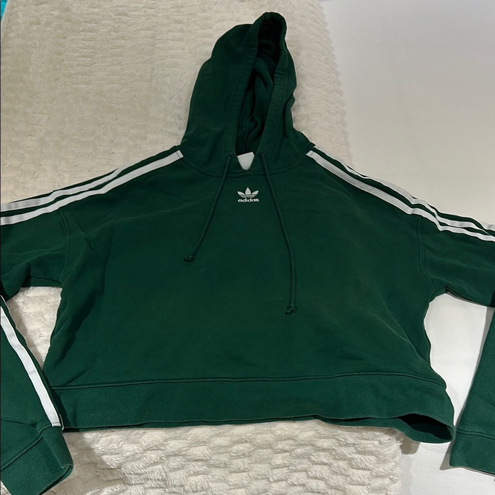 Adidas Green Hoodie with White Stripes
